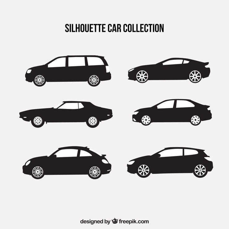 Vector gratuito colección de seis siluetas de coches