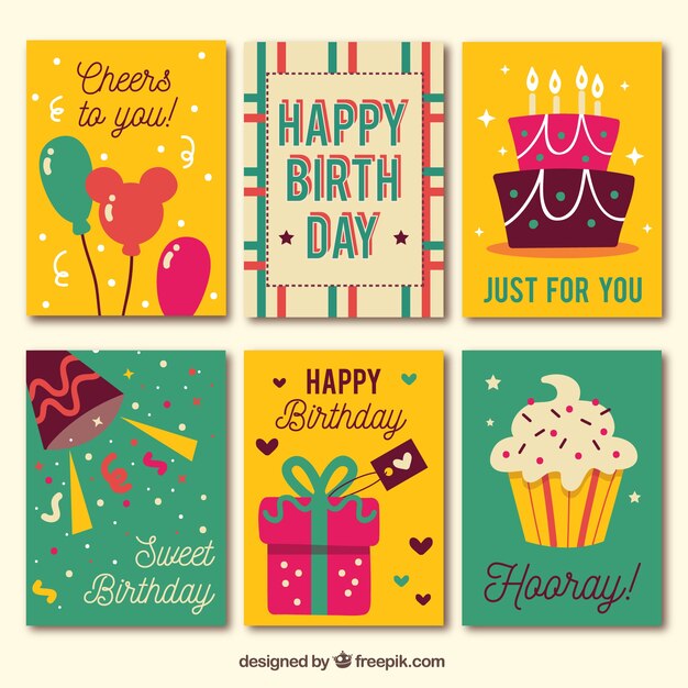 Colección de seis tarjetas de cumpleaños vintage
