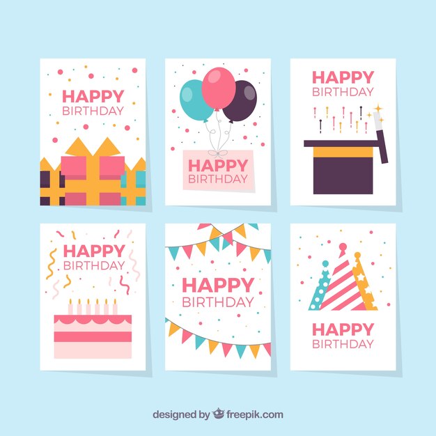 Colección de seis tarjetas de cumpleaños