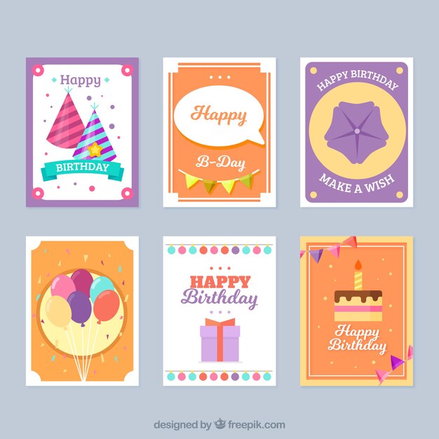 Colección de seis tarjetas de cumpleaños