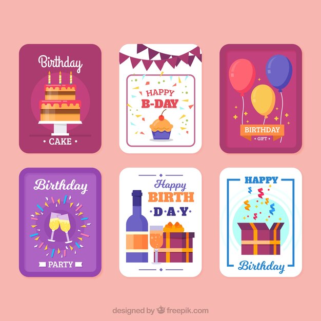 Colección de seis tarjetas de cumpleaños