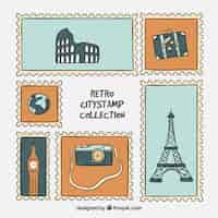 Vector gratuito colección de sellos de ciudad en estilo retro