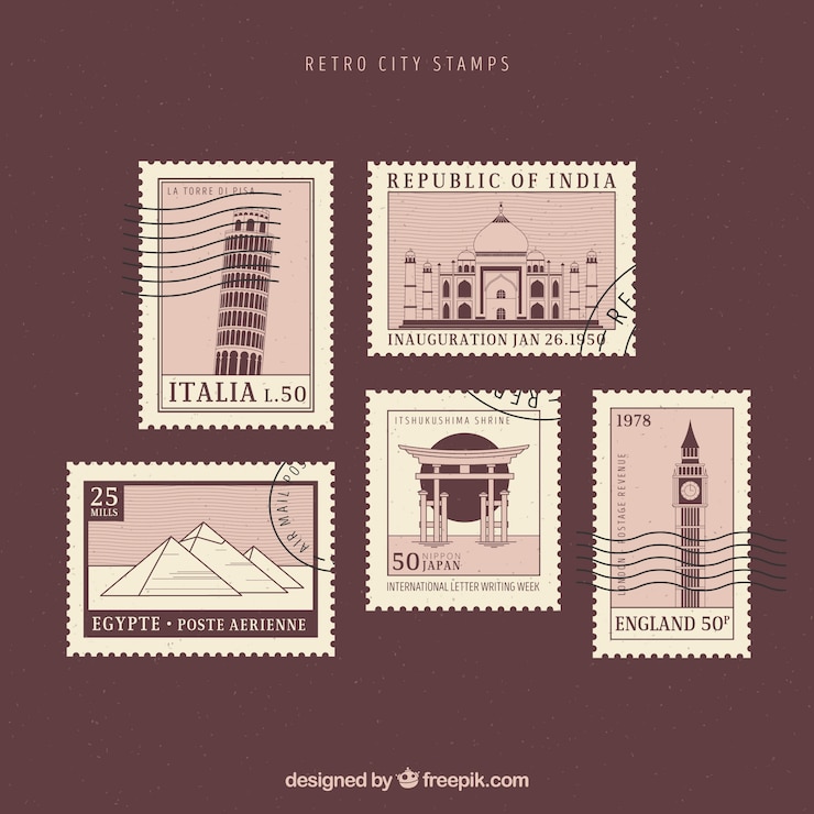 Vector gratuito colección de sellos de ciudad en estilo retro