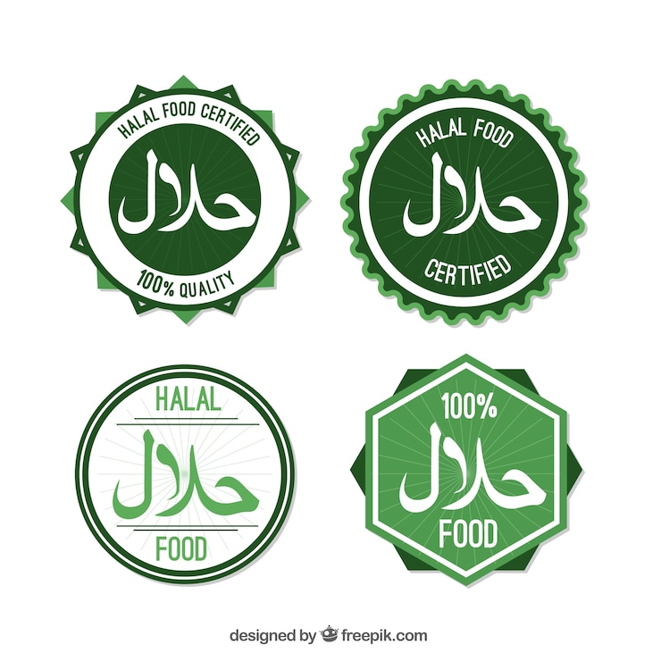 Vector gratuito colección de sellos de comida halal con diseño plano
