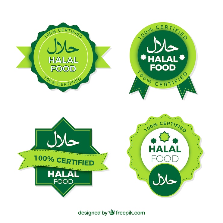 Vector gratuito colección de sellos de comida halal con diseño plano
