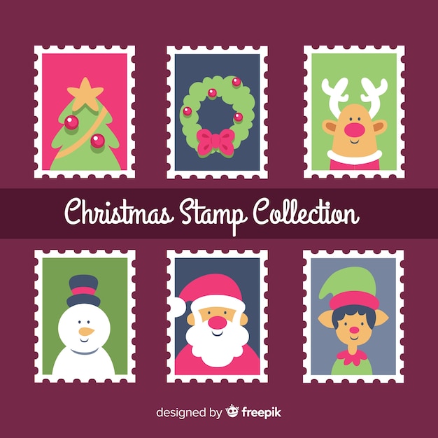 Vector gratuito colección sellos navidad personajes
