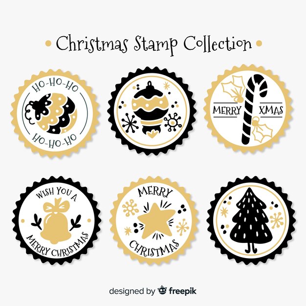 Colección sellos navidad redondos detalles dorados