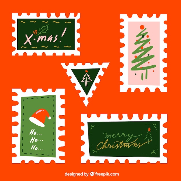 Colección de sellos navideños dibujados a mano