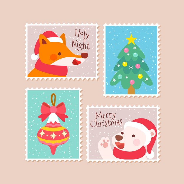 Colección de sellos navideños dibujados a mano