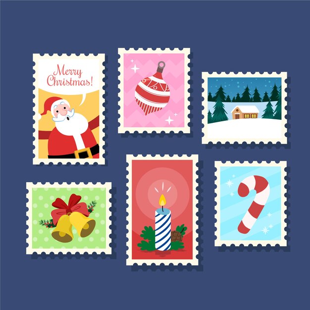 Colección de sellos navideños dibujados a mano