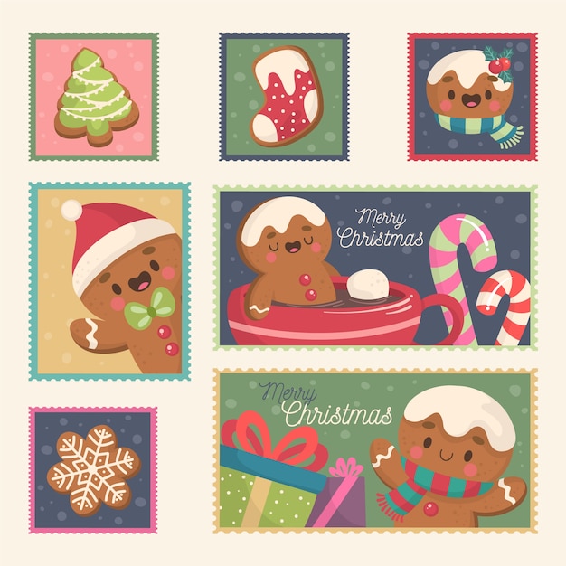 Vector gratuito colección de sellos navideños dibujados a mano