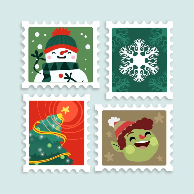 Colección de sellos navideños dibujados a mano