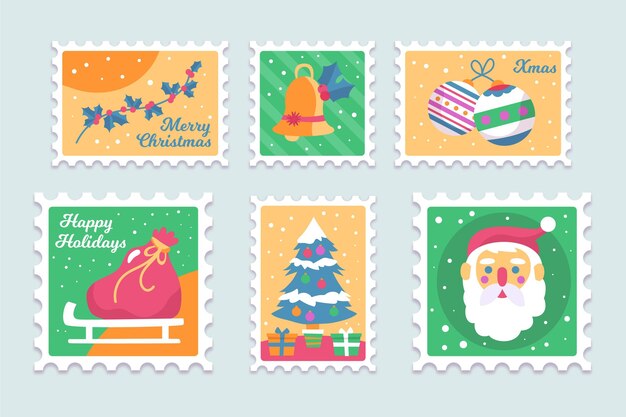 Colección de sellos navideños dibujados a mano