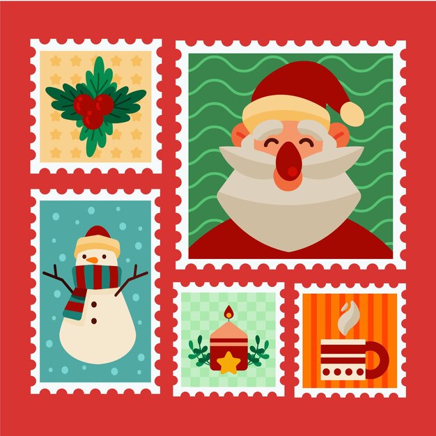 Colección de sellos navideños dibujados a mano