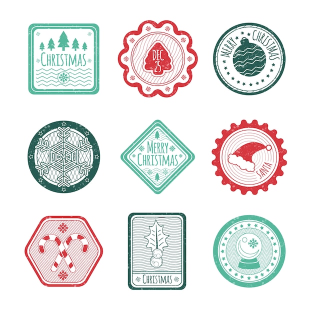 Colección de sellos navideños de diseño plano