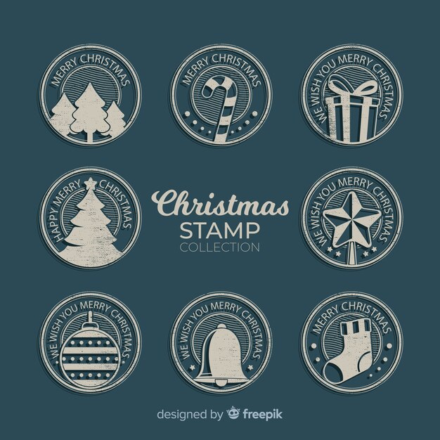 Colección de sellos navideños en diseño plano