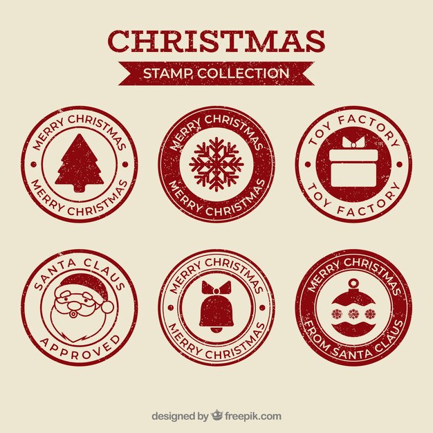 Colección de sellos navideños rojos