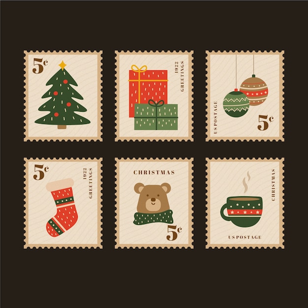 Colección de sellos navideños vintage