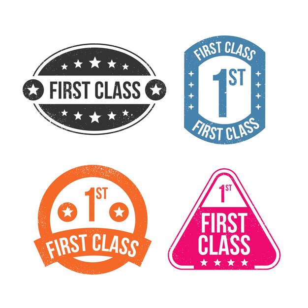 Colección de sellos de primera clase en diseño plano