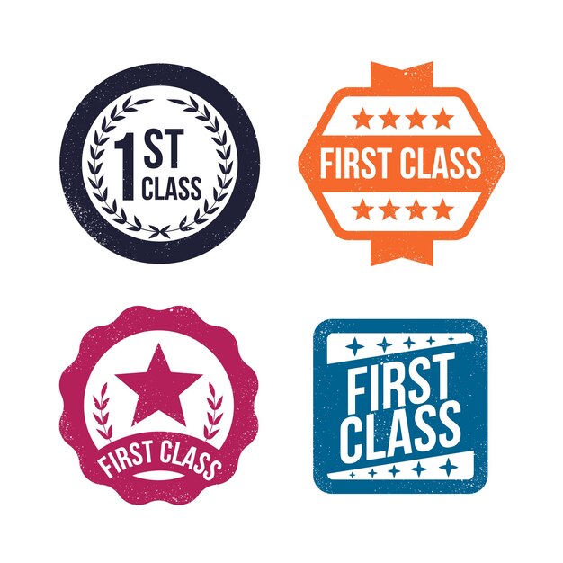 Colección de sellos de primera clase en diseño plano