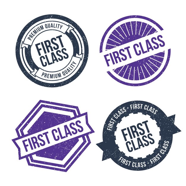 Colección de sellos de primera clase en diseño plano
