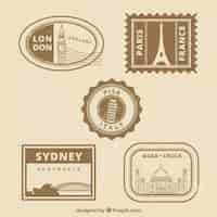 Vector gratuito colección de sellos retros de ciudad