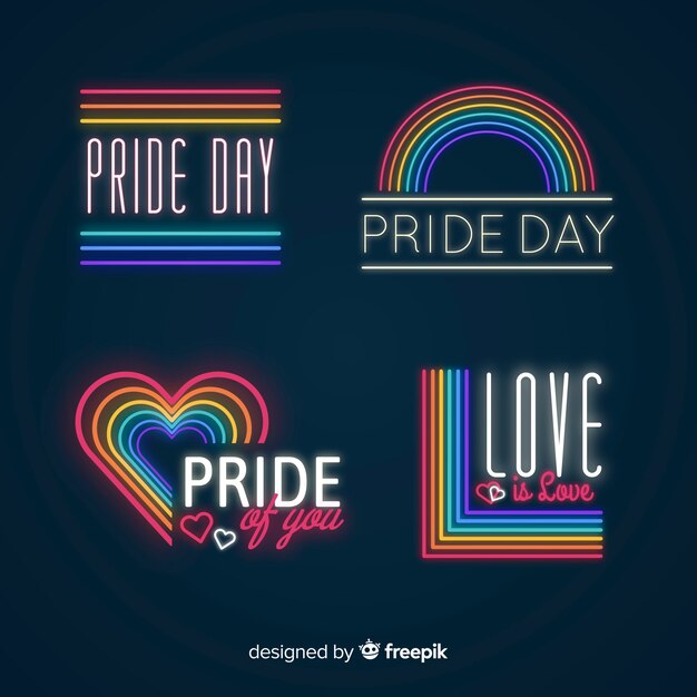 Colección de señales del día del orgullo en luz neón