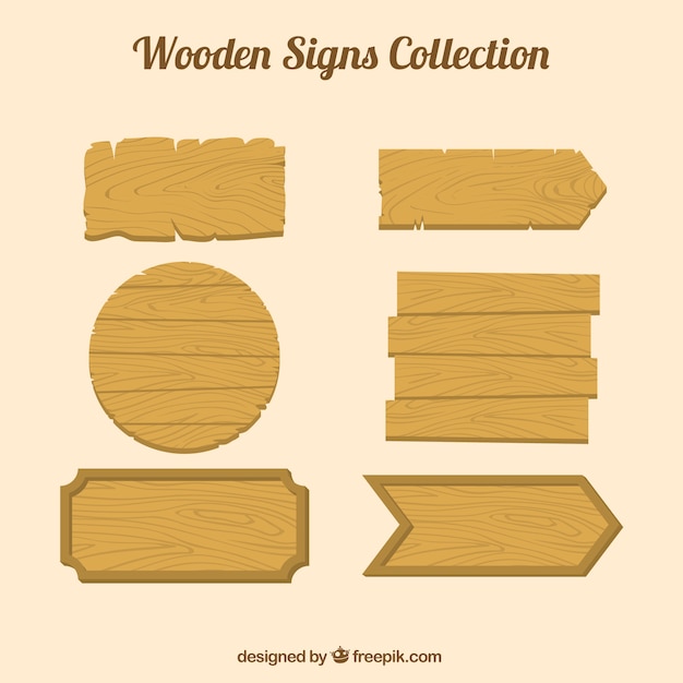 Vector gratuito colección de señales de madera en diseño plano