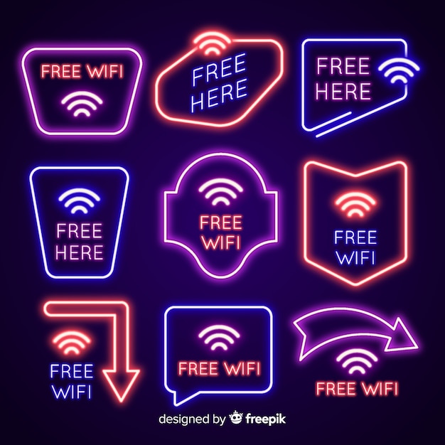 Vector gratuito colección señales de neón wifi planas