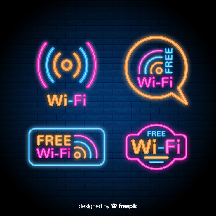 Vector gratuito colección de señales de wifi en luz neón