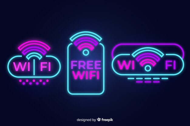 Colección de señales de wifi en luz neón