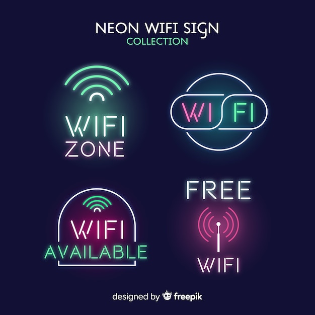 Vector gratuito colección de señales de wifi en luz neon