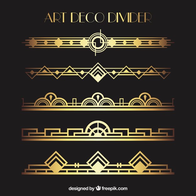 Vector gratuito colección de separadores de arte deco en color dorado