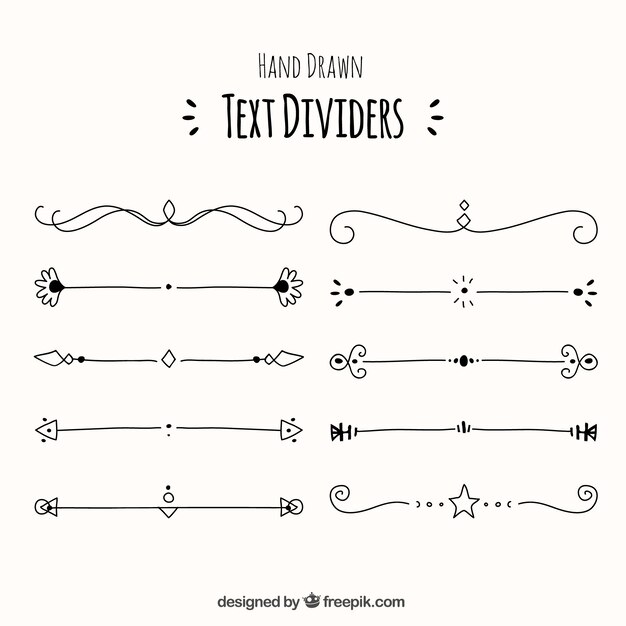 Colección de separadores decorativos de texto dibujados a mano 