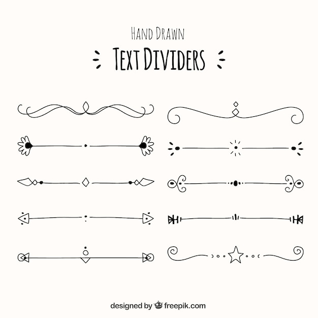 Colección de separadores decorativos de texto dibujados a mano 