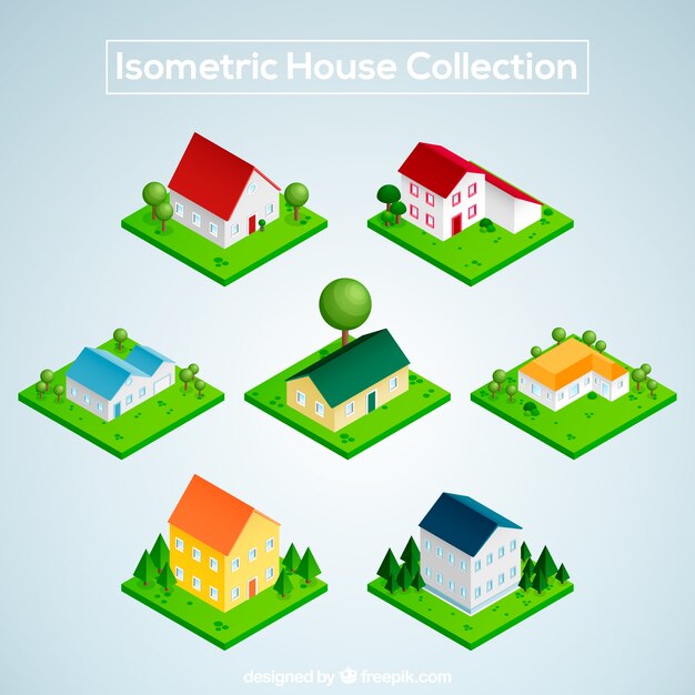 Colección de siete casas isométricas