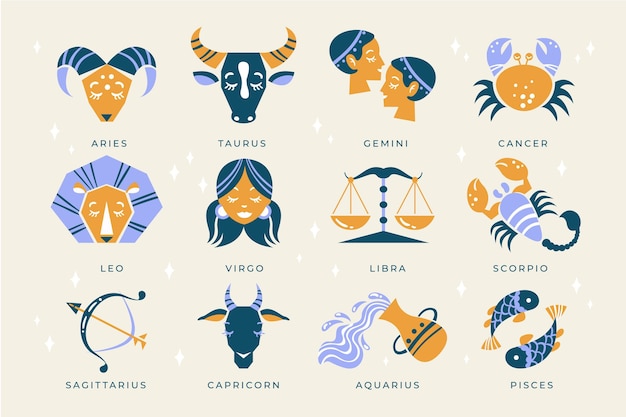 Colección de signos del zodíaco dibujados a mano