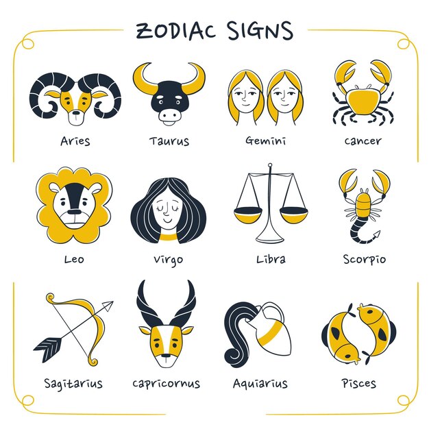 Colección de signos del zodíaco dibujados a mano