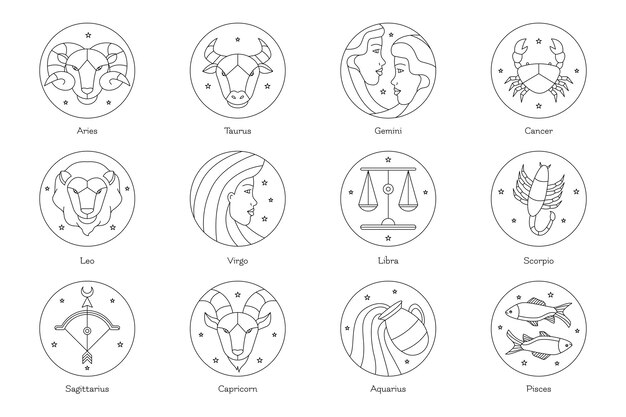 Colección de signos del zodiaco planos lineales