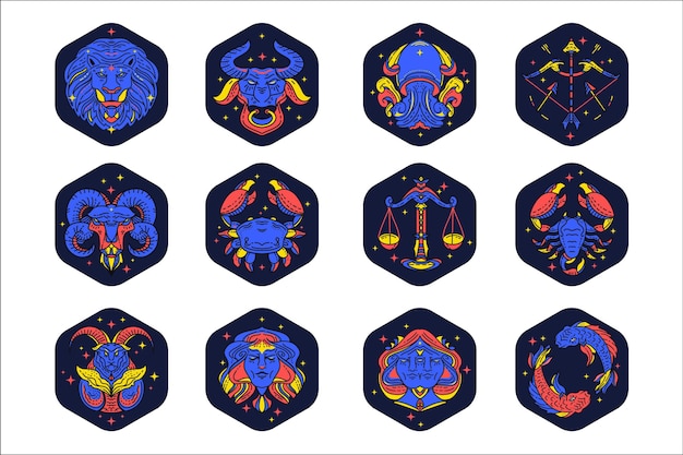 Colección de signos del zodiaco planos lineales
