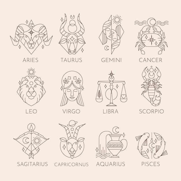 Vector gratuito colección de signos del zodiaco planos lineales