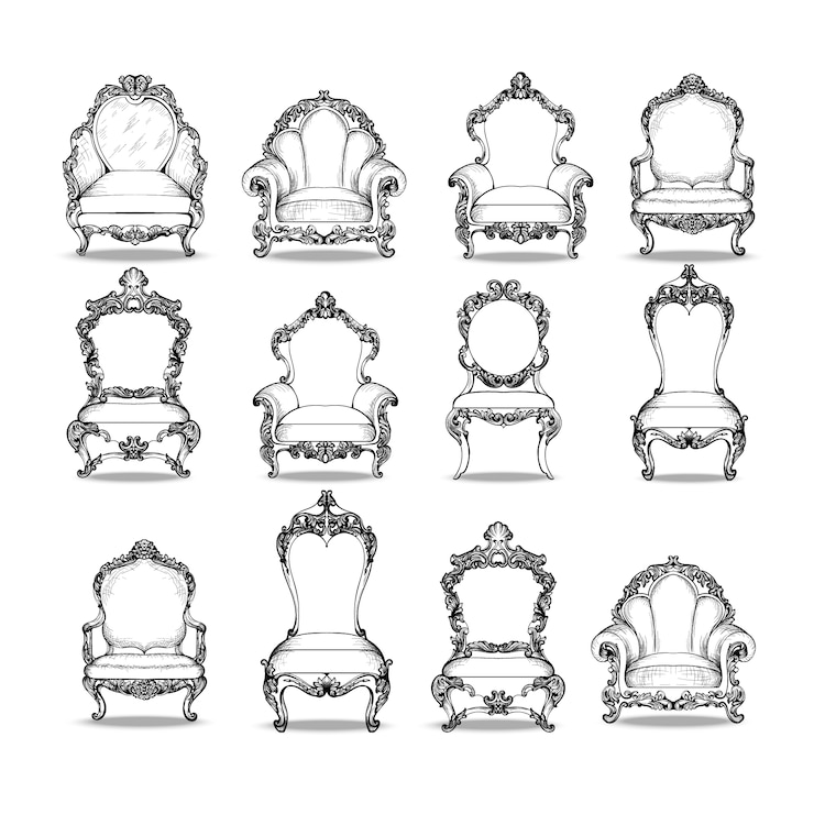 Vector gratuito colección de sillas decorativas