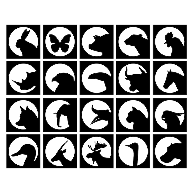Colección de siluetas de animales salvajes