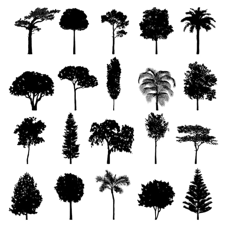 Vector gratuito colección de siluetas de árboles