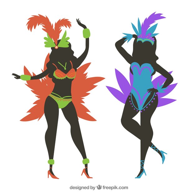 Colección de siluetas de bailarines de carnaval brasileño
