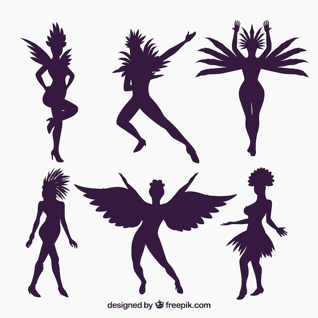 Colección de siluetas de bailarines de carnaval brasileño