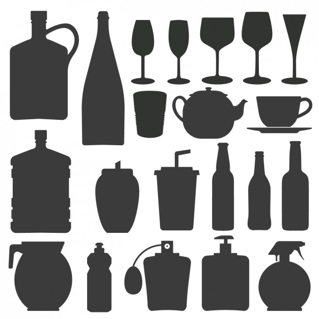 Colección de siluetas de botellas y vasos 