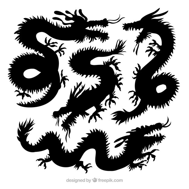 Colección de siluetas de dragones tradicionales chinos