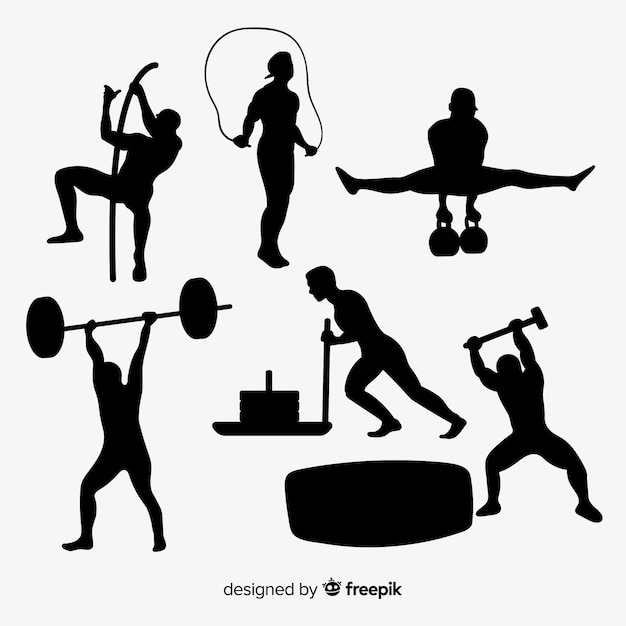 Vector gratuito colección de siluetas de entrenamiento crossfit.