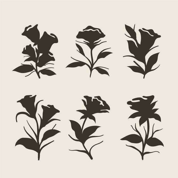 Colección de siluetas de flores planas